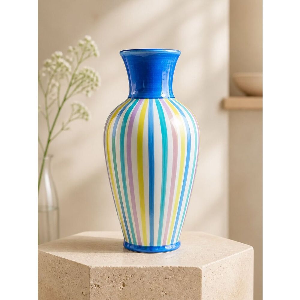 EUC Mikasa Broadway Laurie Gates Vase - Pastel Stripe Colors - LGA20